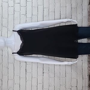Fashion Bug Dressy Sweetheart Neckline Polyester Satin Lace Trim Camisole Black